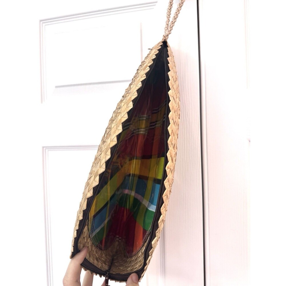 Vintage St. Lucian Madras Straw Clutch Wristlet, Statement Purse, Vacation bag - Picture 5 of 6